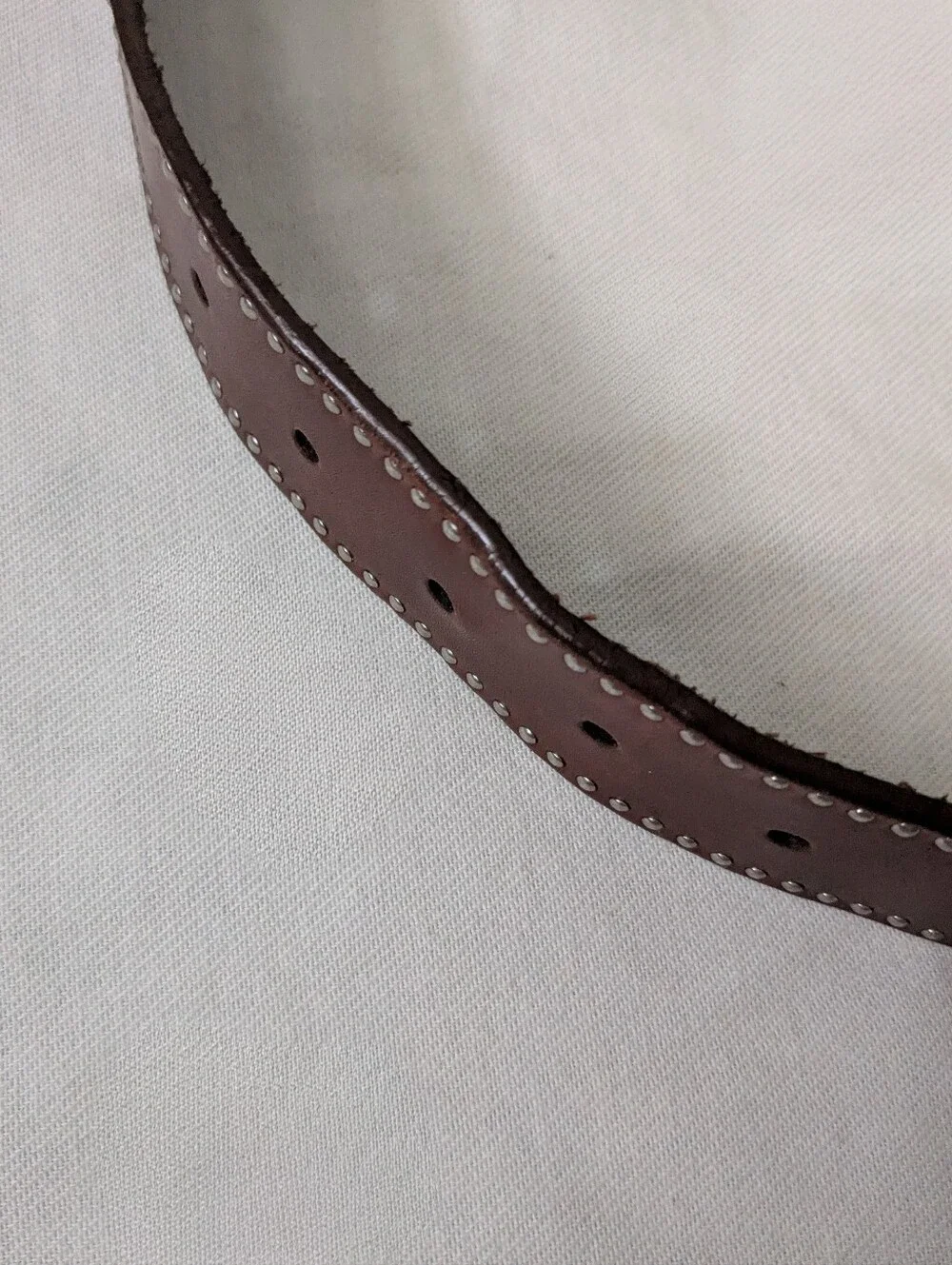 Calvin Klein Jeans Brown Genuine Leather Studded Wide Belt Curved Silver Buckle